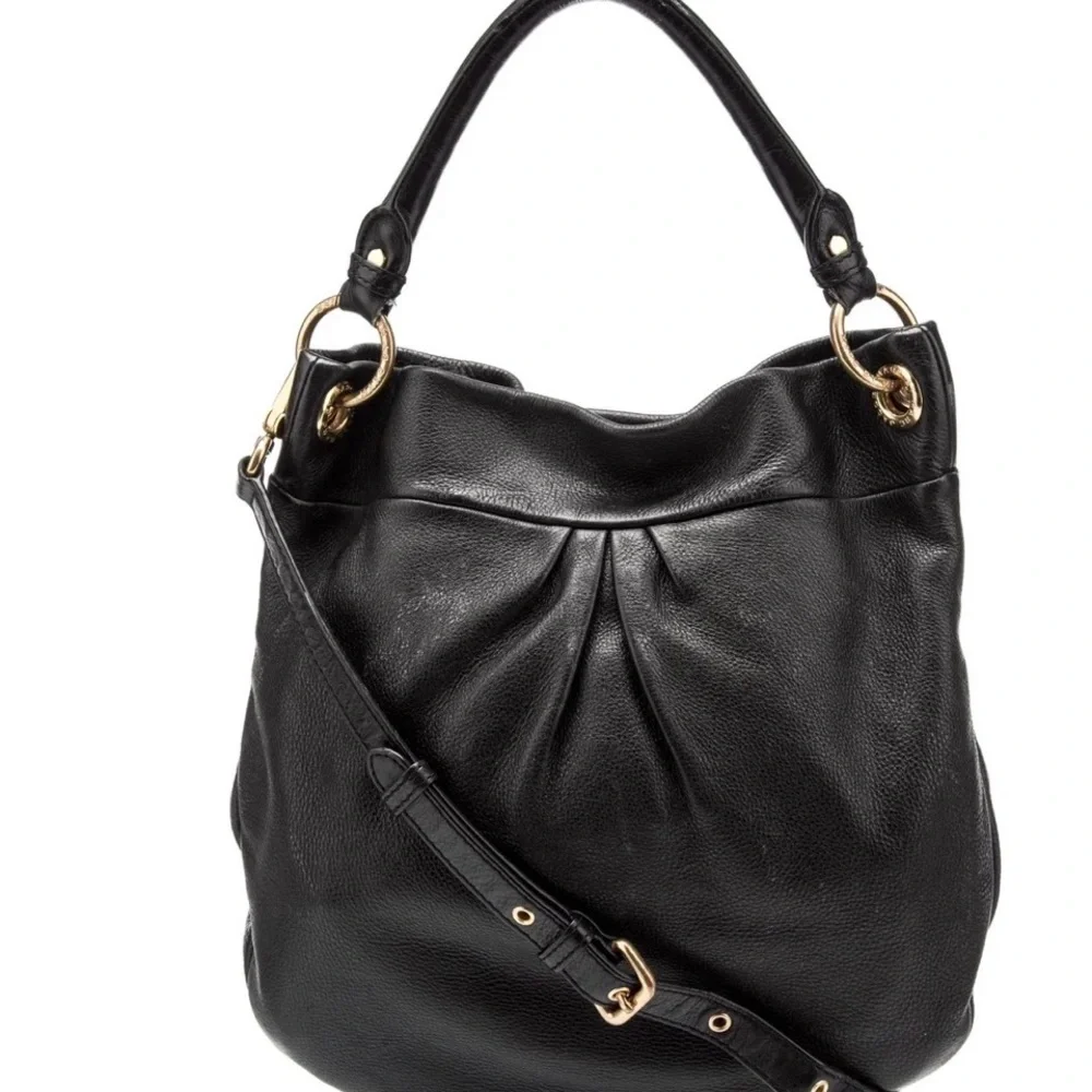 Marc by Marc Jacob’s Black Leather Hobo Shoulder Crossbody Bag with gold accents